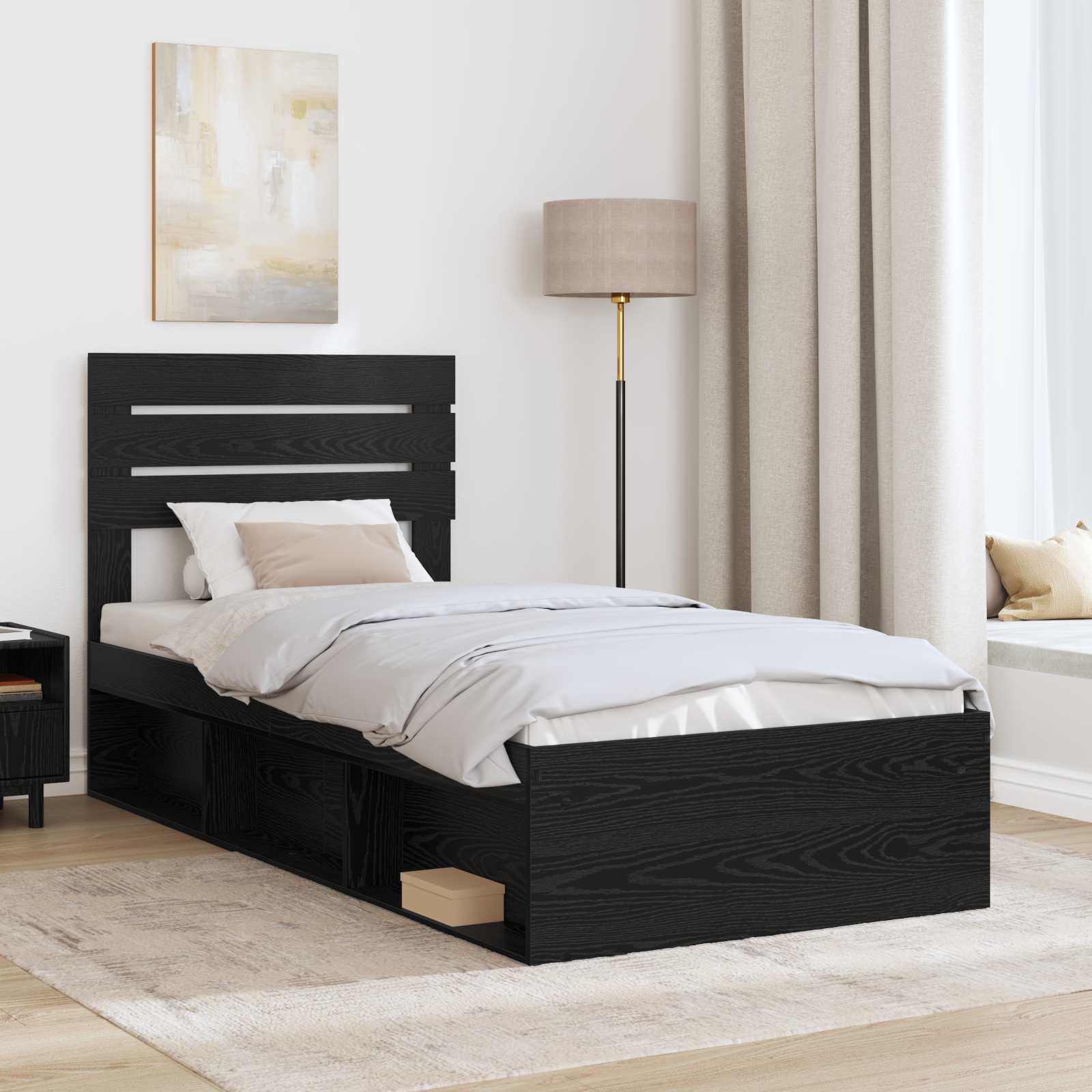 Bed Frame with Headboard Black 100 x 200 cm Solid Pine Wood