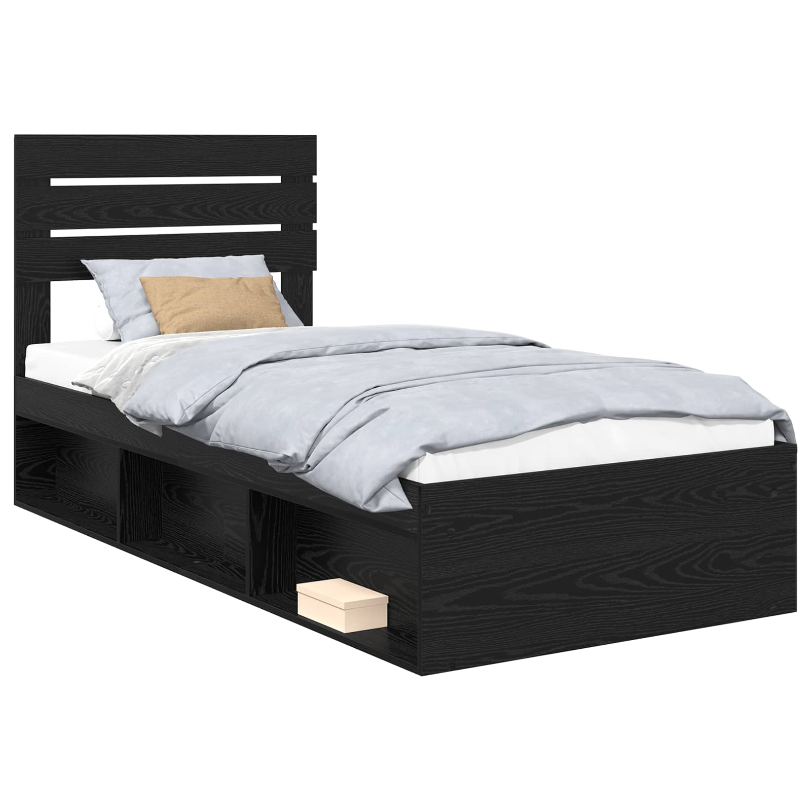 Bed Frame with Headboard Black 100 x 200 cm Solid Pine Wood