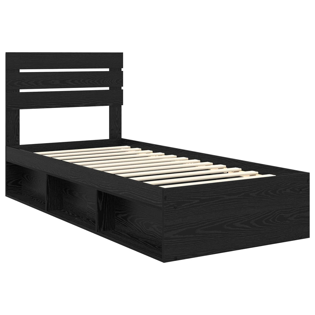 Bed Frame with Headboard Black 100 x 200 cm Solid Pine Wood
