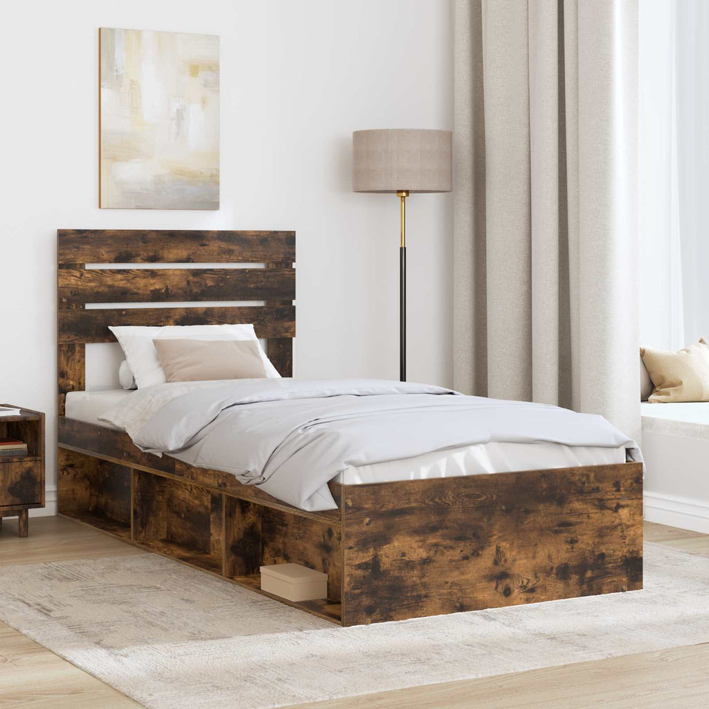 Bed Frame Smoked Oak 100 x 200 cm Solid Pine Wood