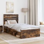 Bed Frame Smoked Oak 100 x 200 cm Solid Pine Wood