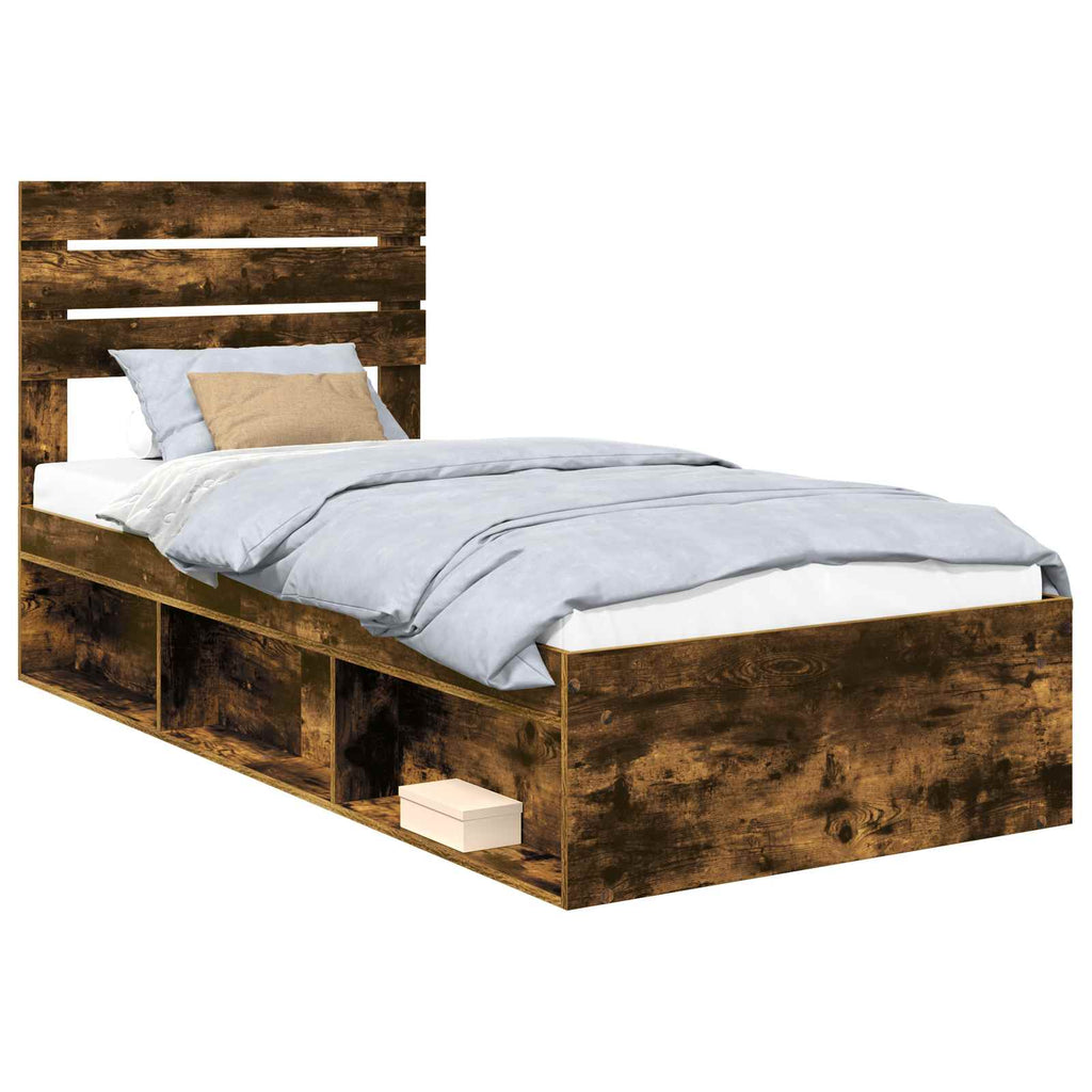 Bed Frame Smoked Oak 100 x 200 cm Solid Pine Wood