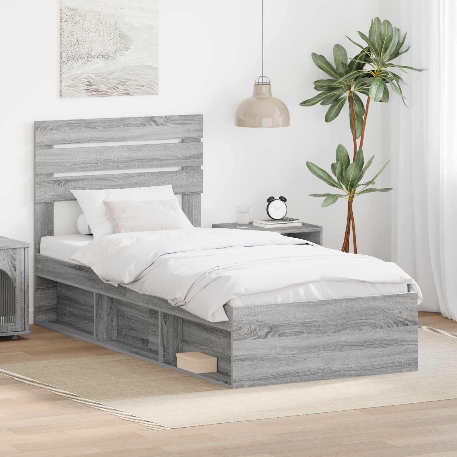 Bed Frame Grey Sonoma 90 x 200 cm Solid Pine Wood