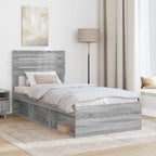 Bed Frame Grey Sonoma 90 x 200 cm Solid Pine Wood