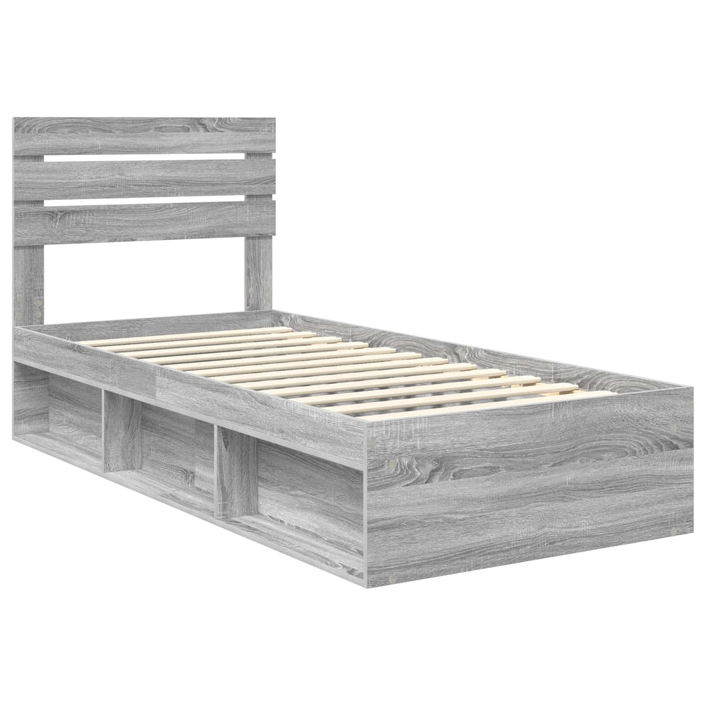 Bed Frame Grey Sonoma 90 x 200 cm Solid Pine Wood