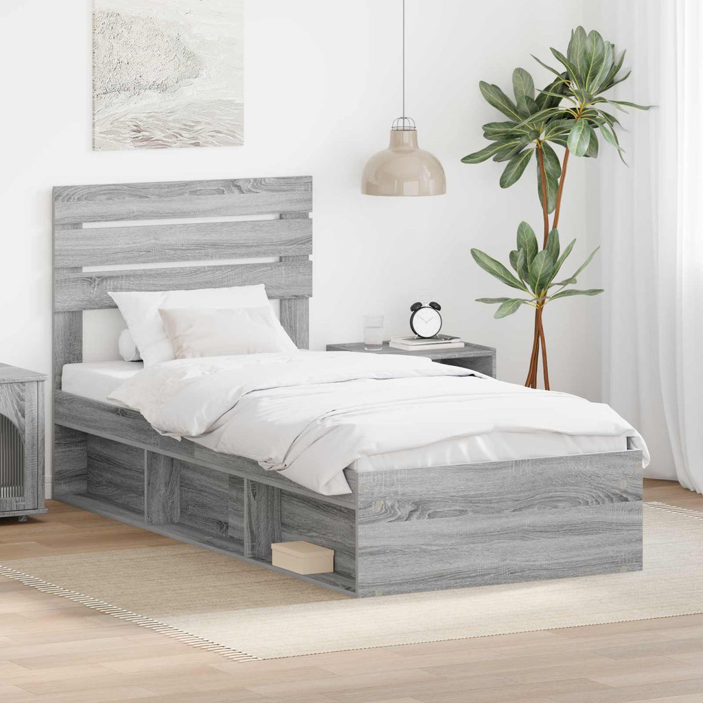 Bed Frame Grey Sonoma 90 x 190 cm Solid Pine Wood