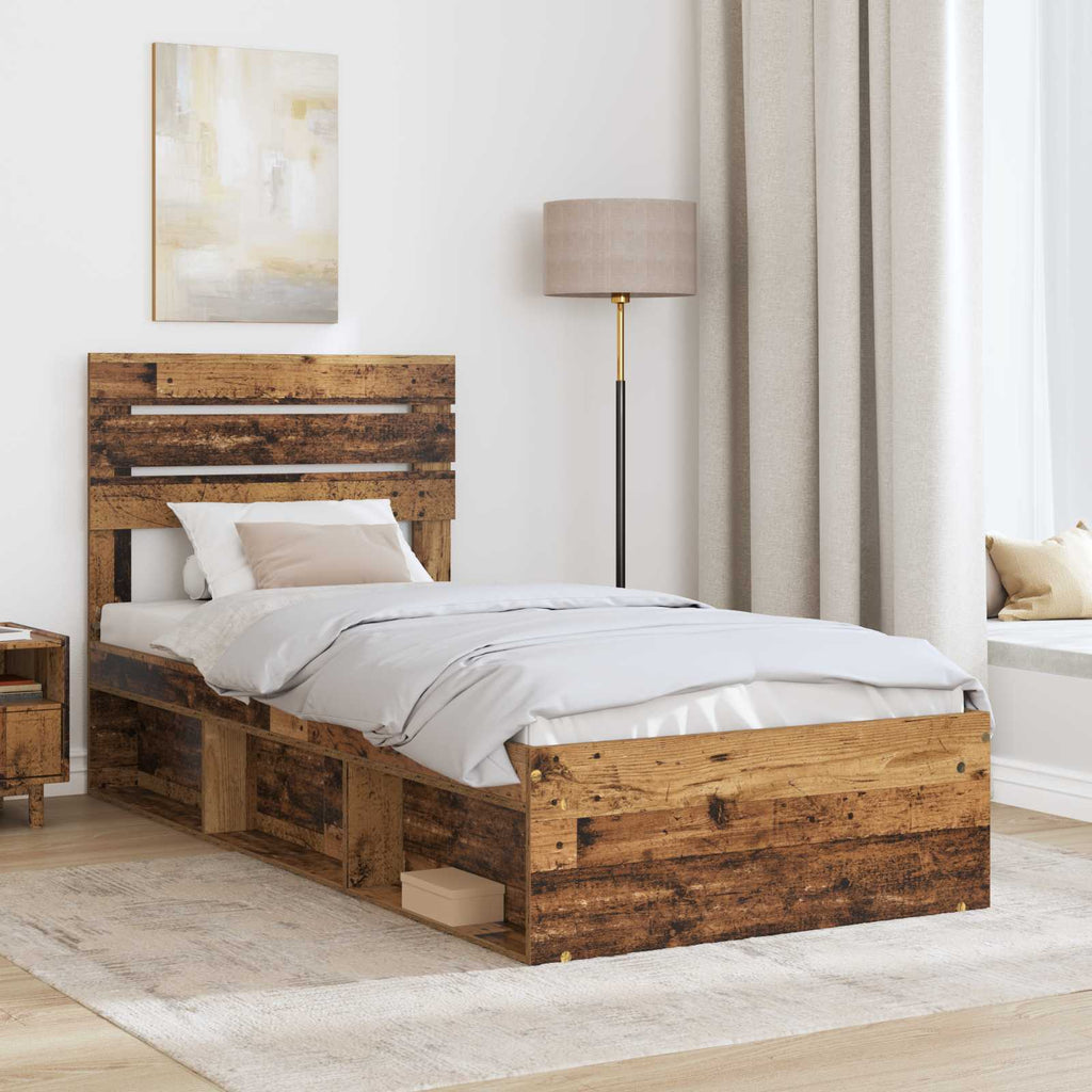 Bed Frame with Headboard Old Wood 90 x 190 cm Solid Pine Wood