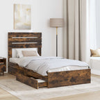 Storage Bed with Drawer Smoked Oak 100 x 200 cm Engineered Wood