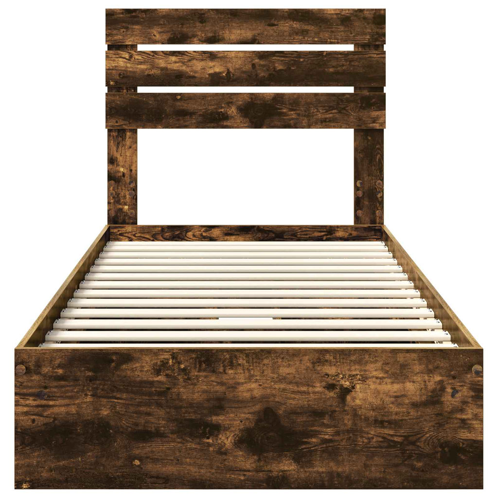 Storage Bed with Drawer Smoked Oak 100 x 200 cm Engineered Wood