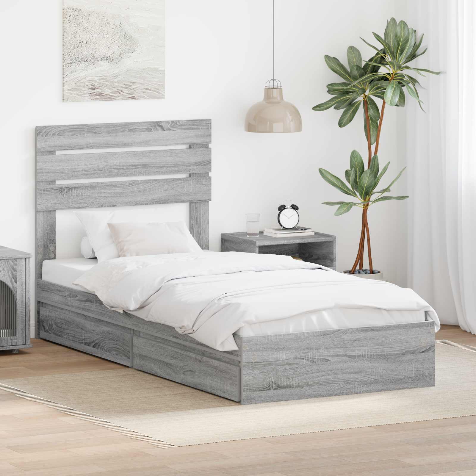 Storage Bed with Drawer Grey Sonoma 90 x 200 cm Engineered Wood