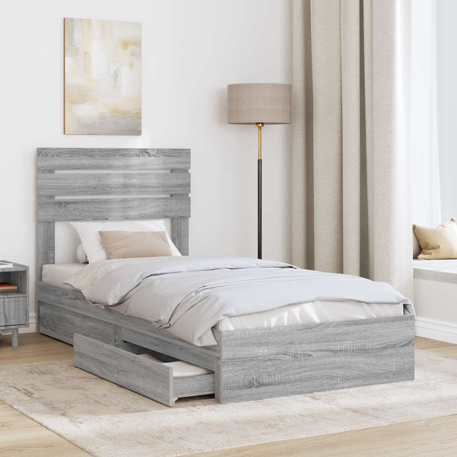 Storage Bed with Drawer Grey Sonoma 90 x 200 cm Engineered Wood