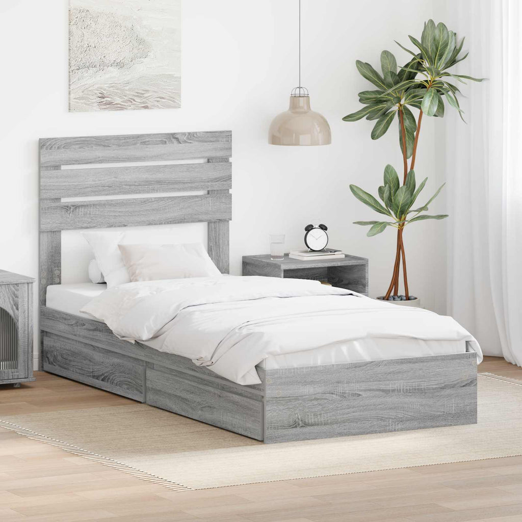 Storage Bed with Drawer Grey Sonoma 90 x 190 cm Engineered Wood