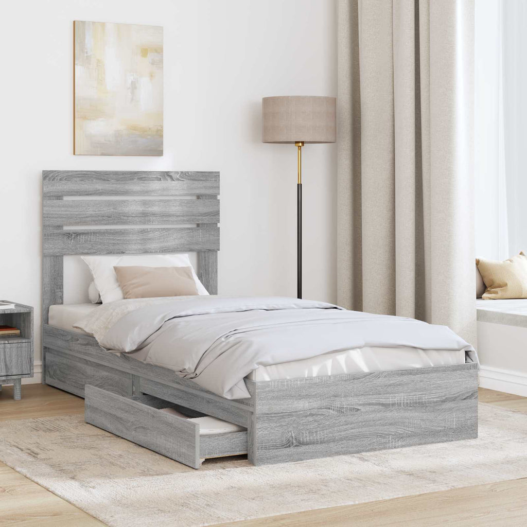 Storage Bed with Drawer Grey Sonoma 90 x 190 cm Engineered Wood