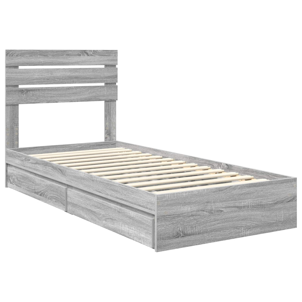Storage Bed with Drawer Grey Sonoma 90 x 190 cm Engineered Wood