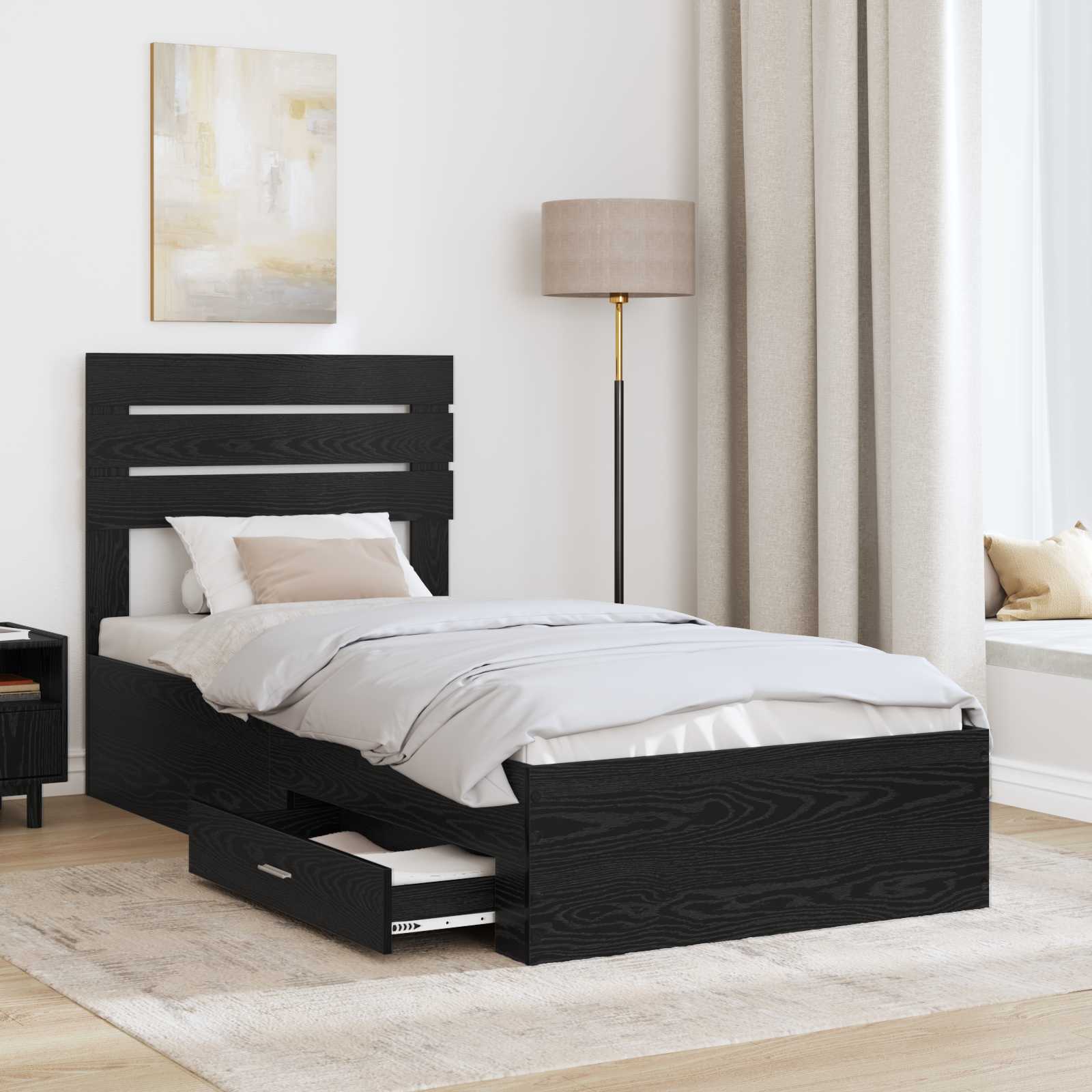 Bed Frame with Drawer with Headboard Manual Engineered Wood