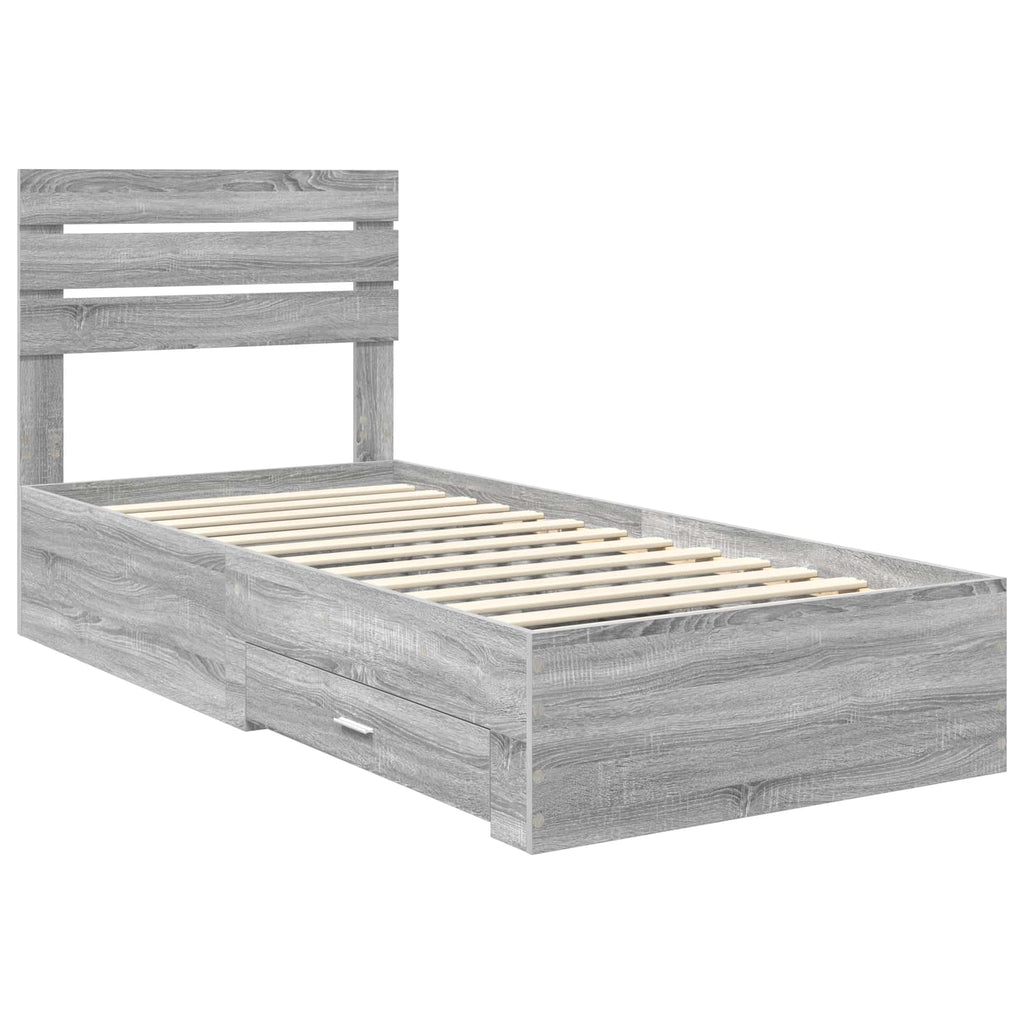 Bed Frame with Drawer with Headboard Manual Engineered Wood