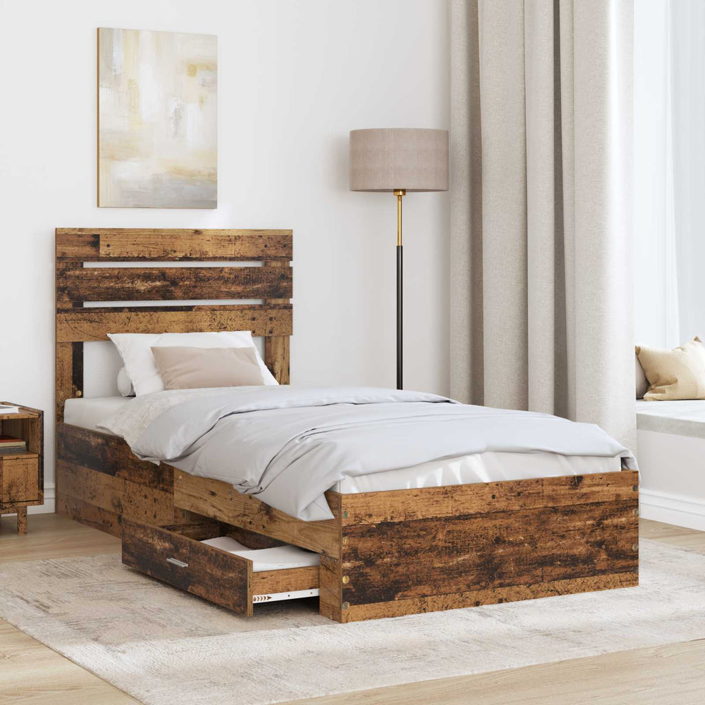 Bed Frame with Drawer with Headboard Manual Engineered Wood