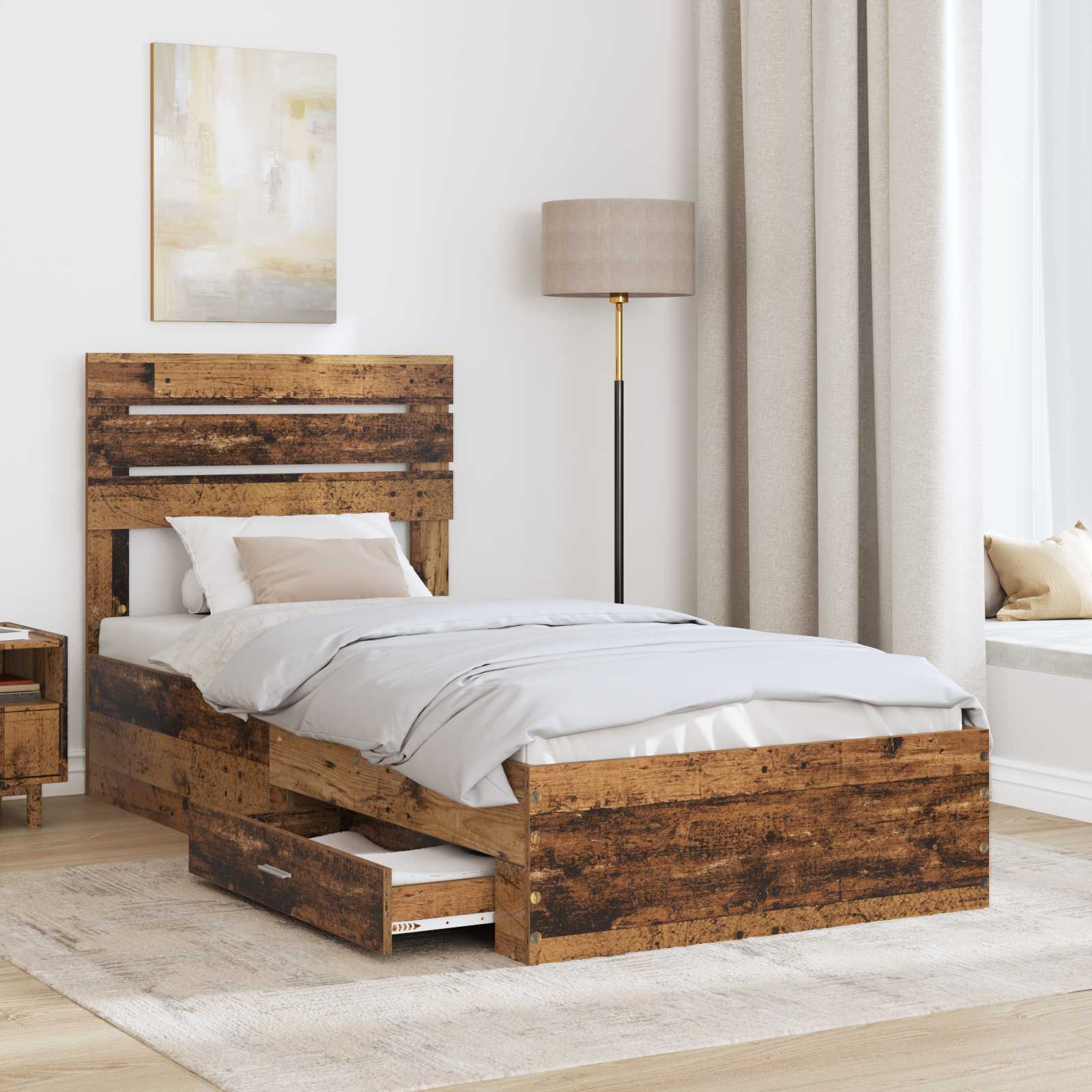 Bed Frame with Drawer with Headboard Manual Engineered Wood