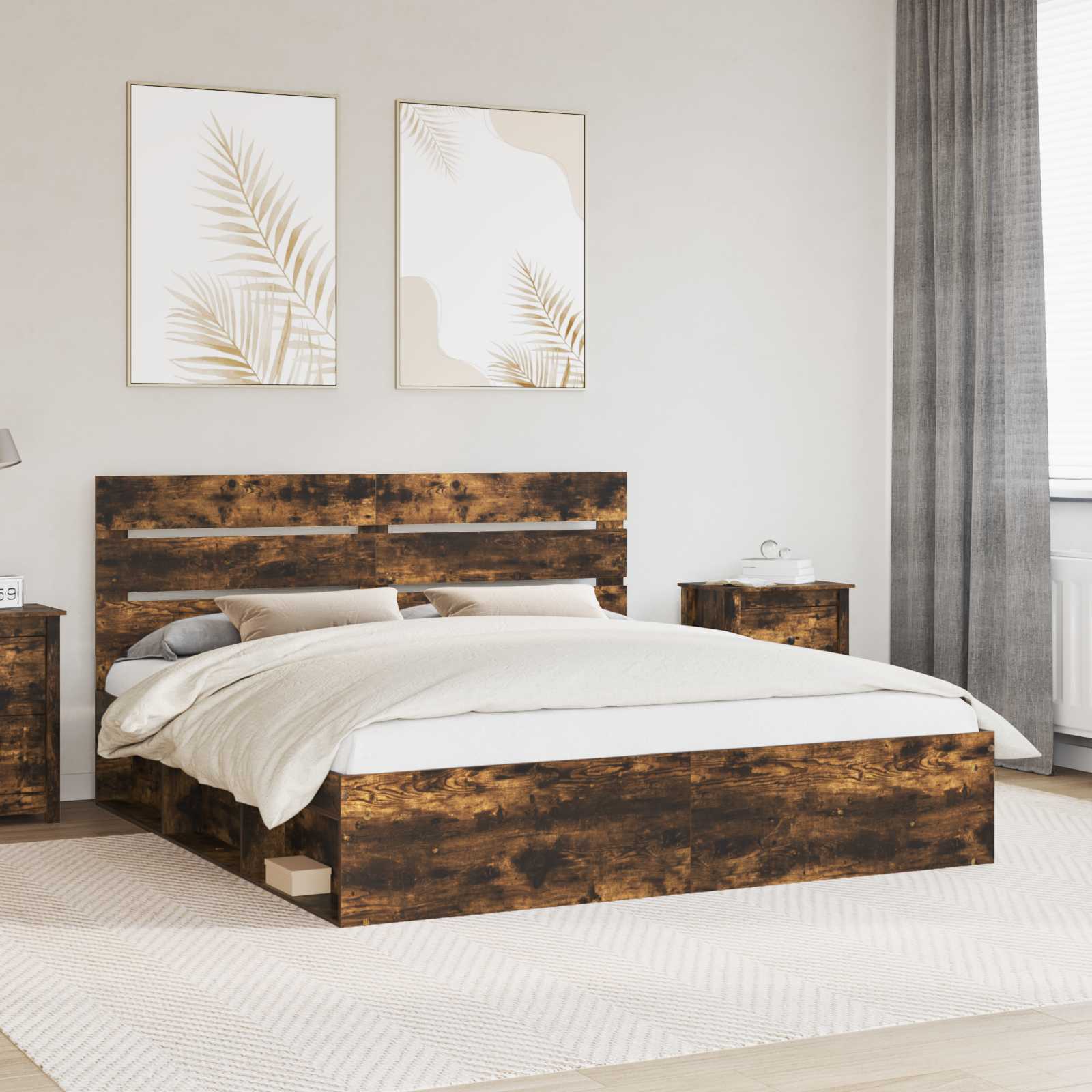 Bed Frame Smoked Oak 180 x 200 cm Solid Pine Wood