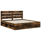 Bed Frame Smoked Oak 180 x 200 cm Solid Pine Wood