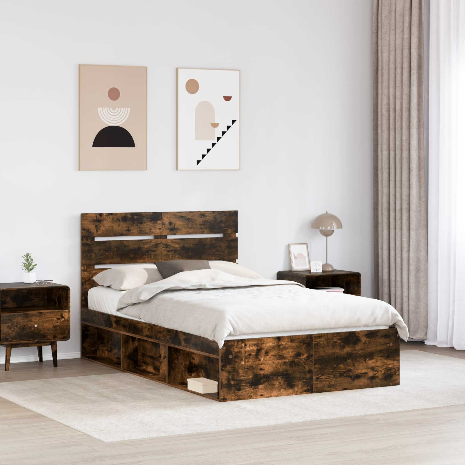 Bed Frame Smoked Oak 120 x 200 cm Solid Pine Wood