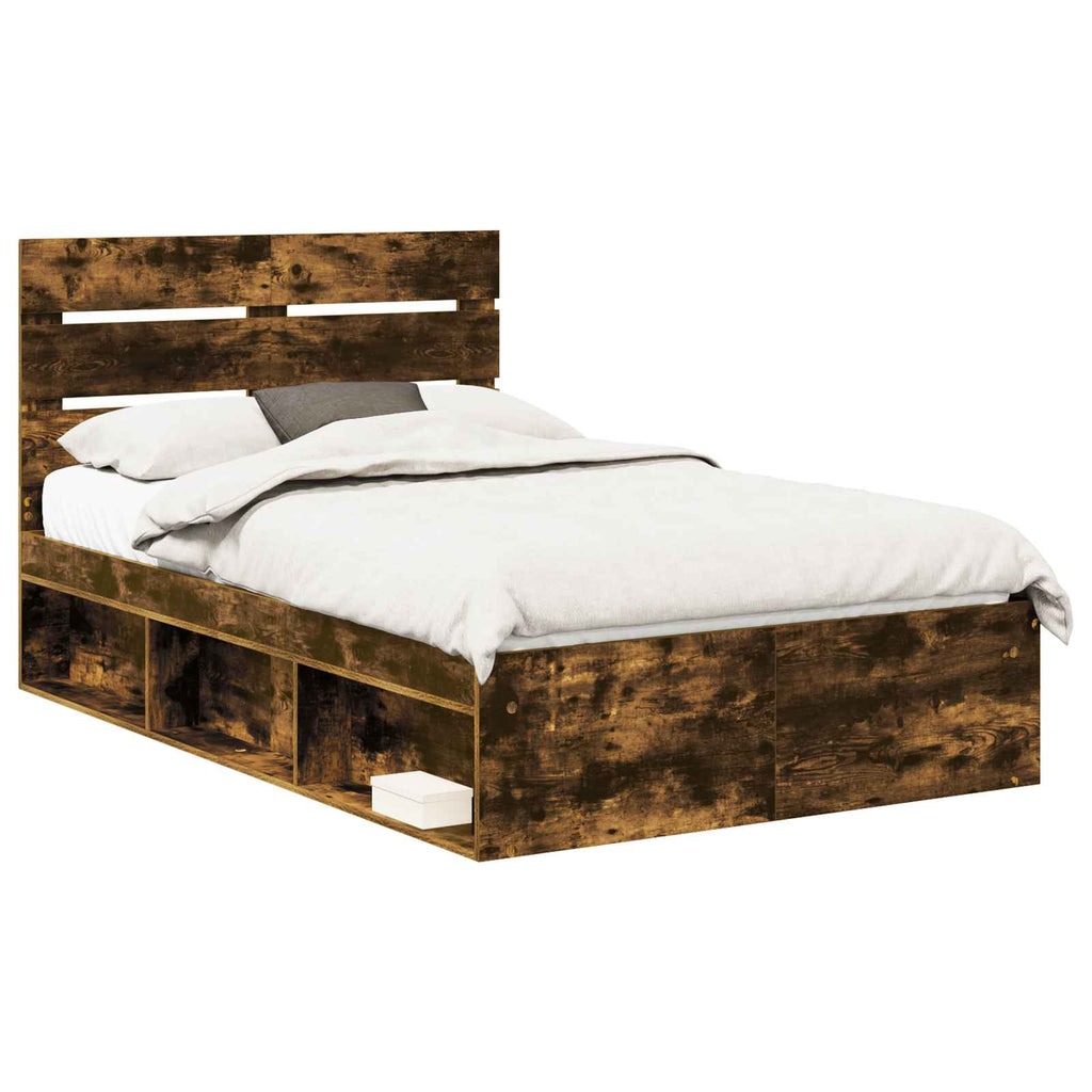Bed Frame Smoked Oak 120 x 200 cm Solid Pine Wood