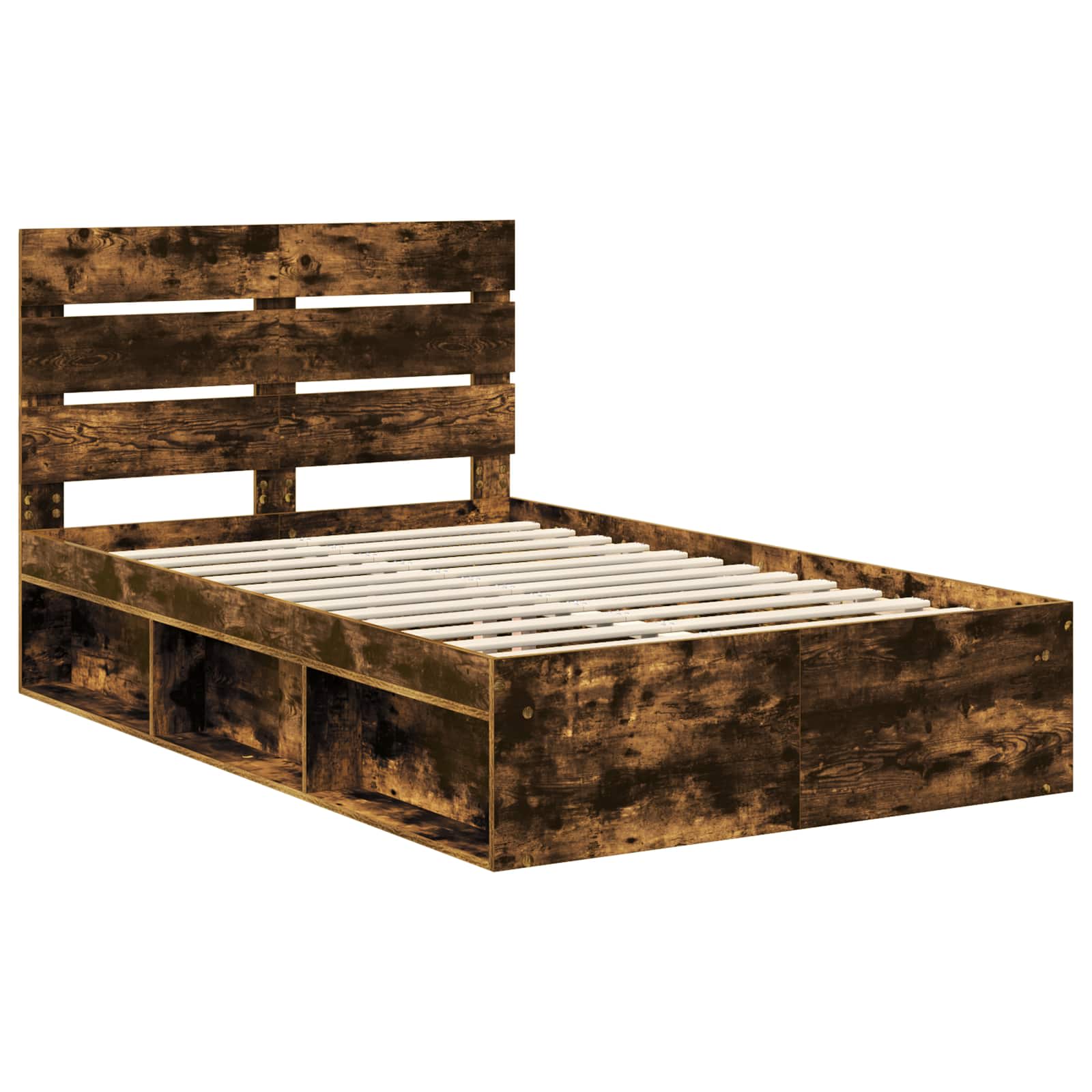 Bed Frame Smoked Oak 120 x 190 cm Solid Pine Wood
