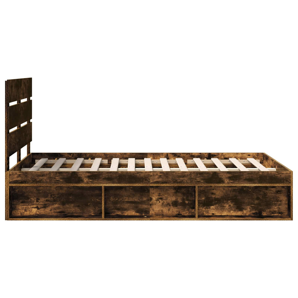 Bed Frame Smoked Oak 120 x 190 cm Solid Pine Wood