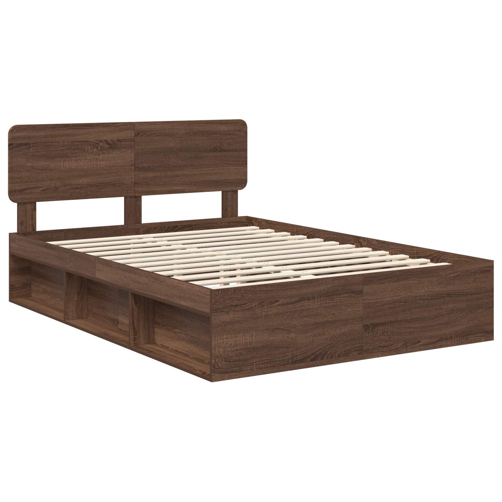 Bed Frame with Headboard Brown Oak 140 x 200 cm Solid Pine Wood