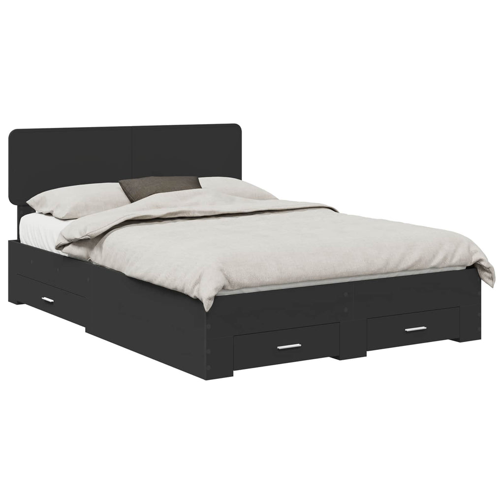 Bed Frame with Headboard Black 140 x 200 cm Engineered Wood