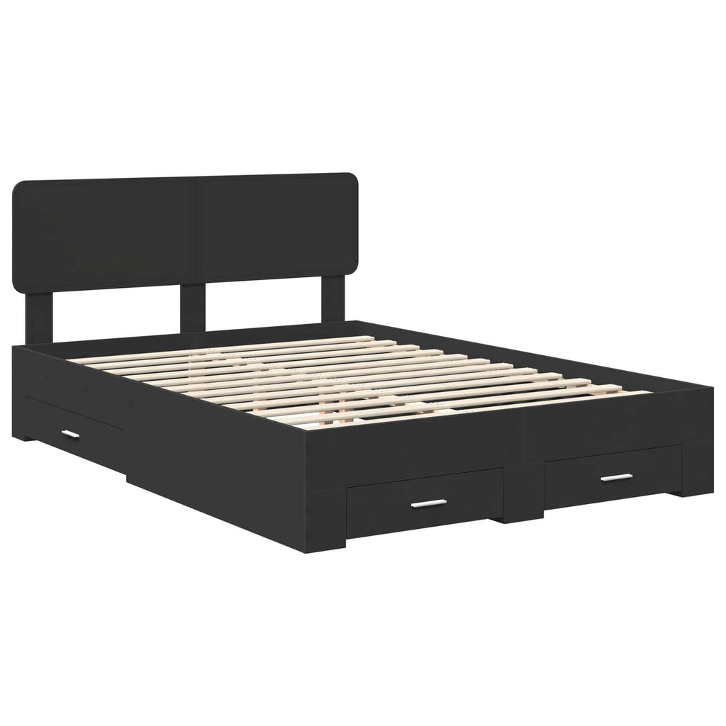 Bed Frame with Headboard Black 140 x 190 cm Engineered Wood