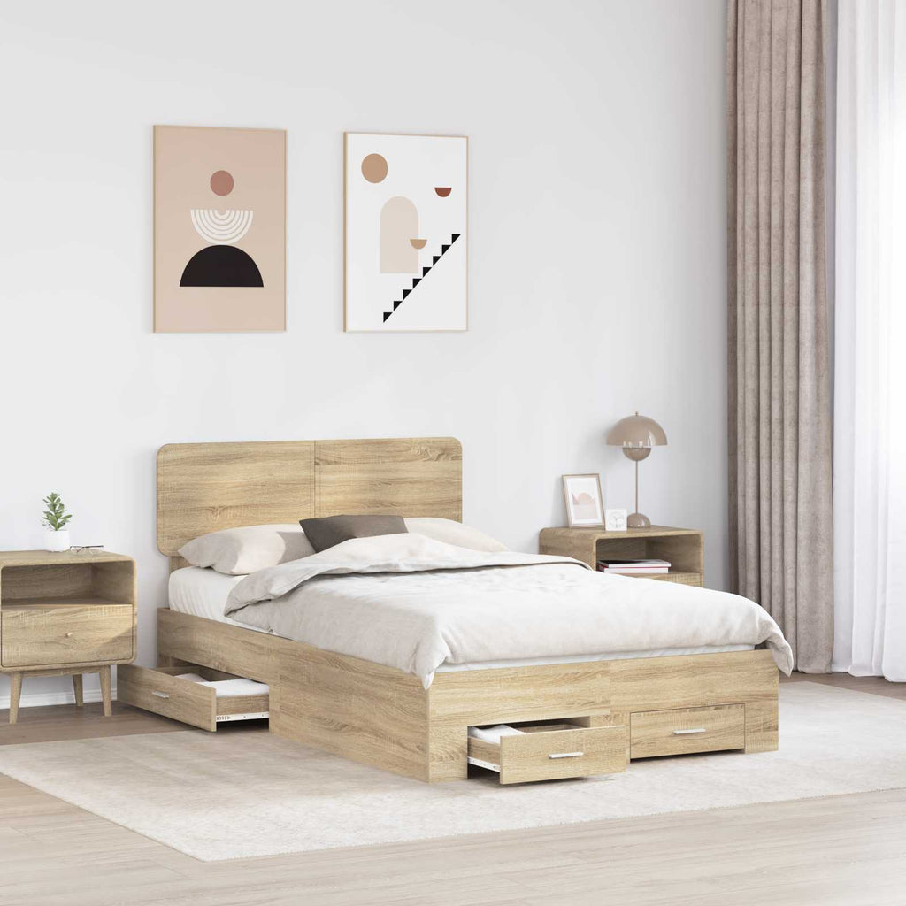 Bed Frame with Drawer Sonoma Oak 135 x 190 cm Engineered Wood