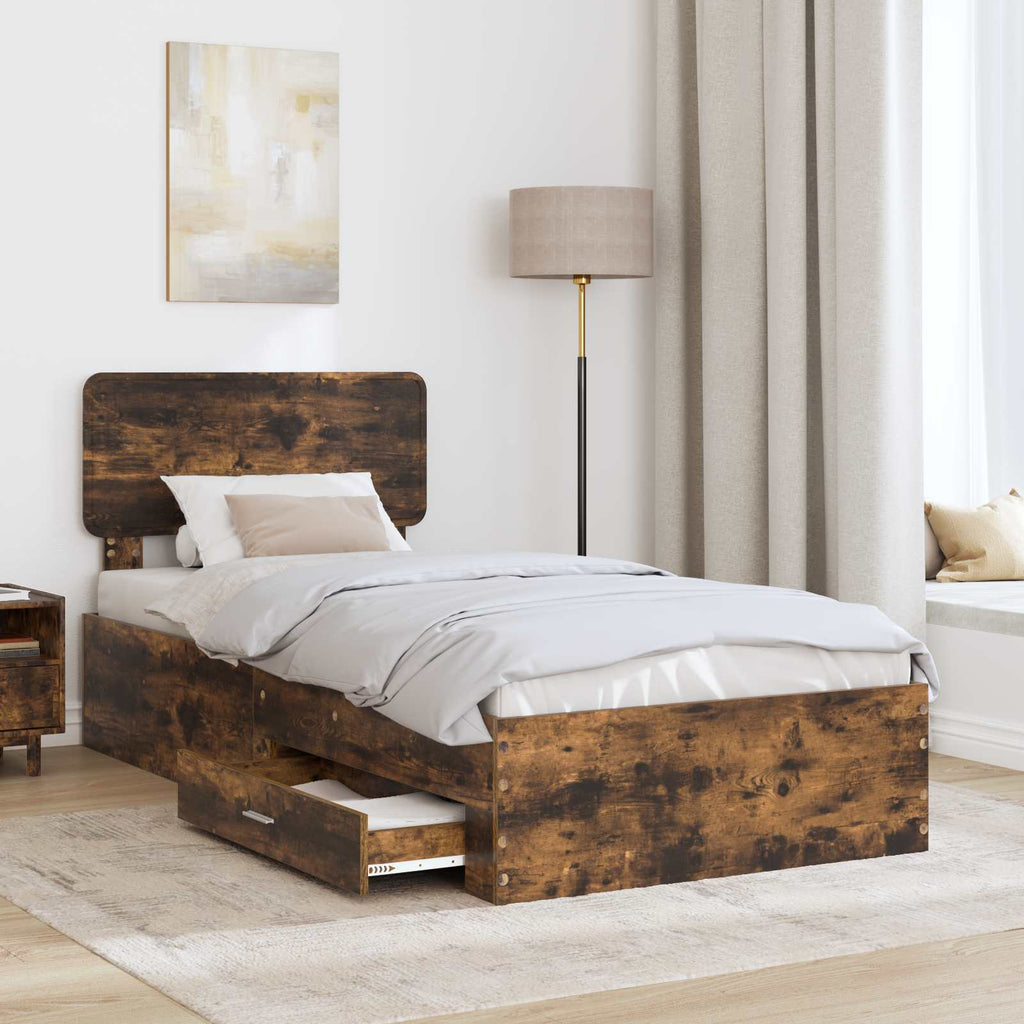Bed Frame with Headboard Smoked Oak 90 x 200 cm Engineered Wood