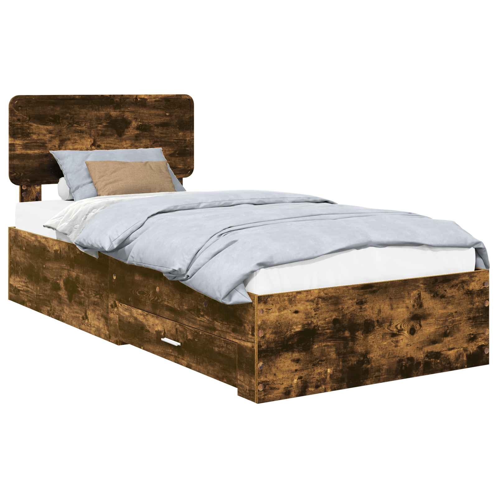 Bed Frame with Headboard Smoked Oak 90 x 200 cm Engineered Wood