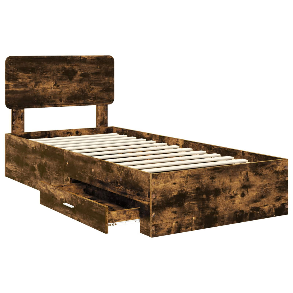 Bed Frame with Headboard Smoked Oak 90 x 200 cm Engineered Wood