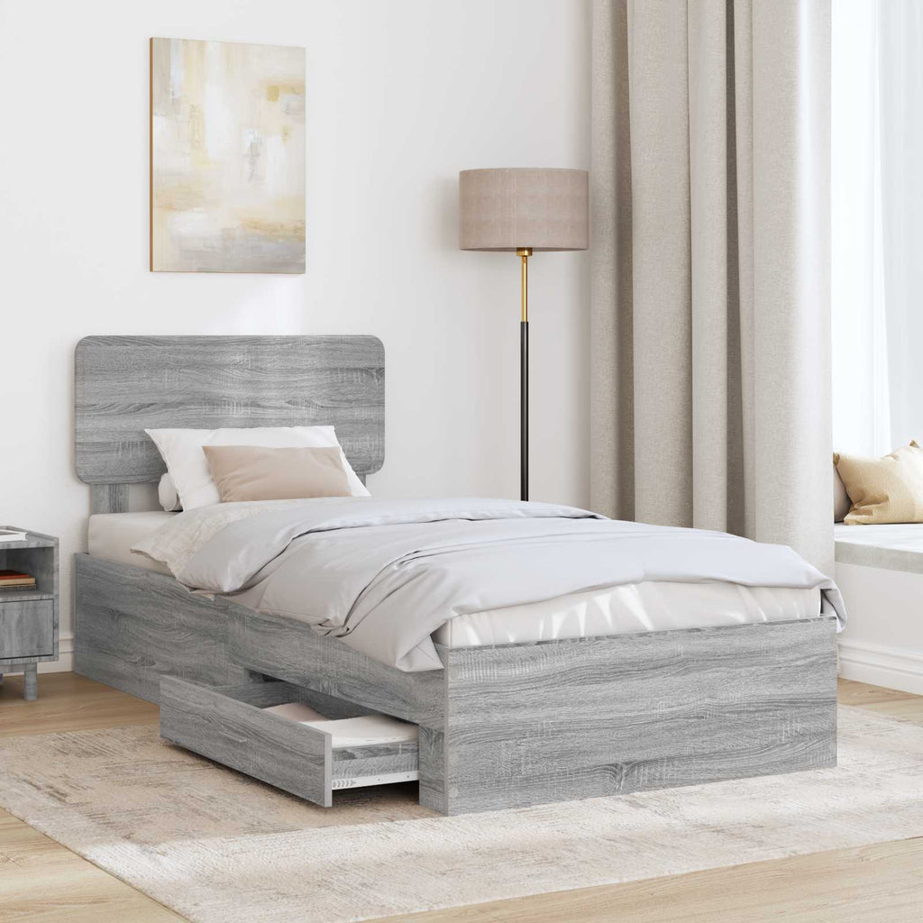 Bed Frame with Drawer Grey Sonoma 90 x 200 cm Engineered Wood