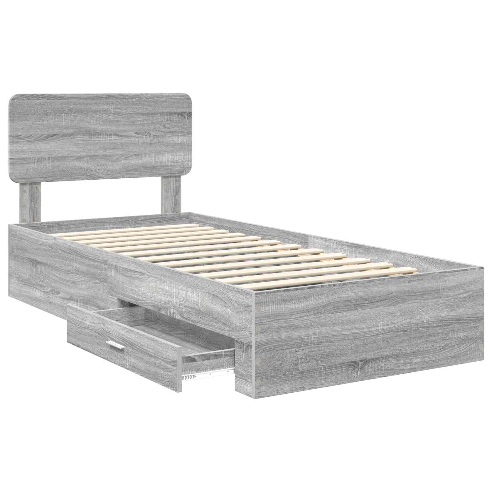 Bed Frame with Drawer Grey Sonoma 90 x 200 cm Engineered Wood