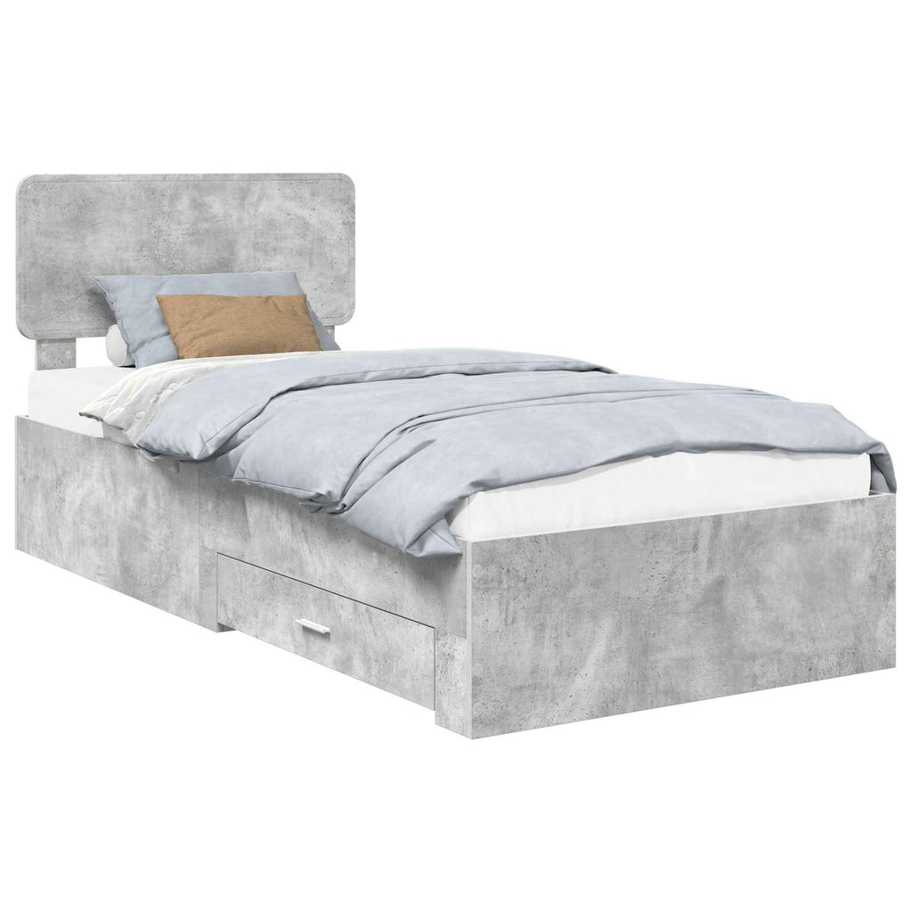 Bed Frame with Drawer Concrete Grey 90 x 190 cm Engineered Wood