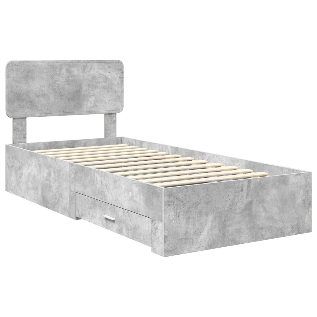 Bed Frame with Drawer Concrete Grey 90 x 190 cm Engineered Wood