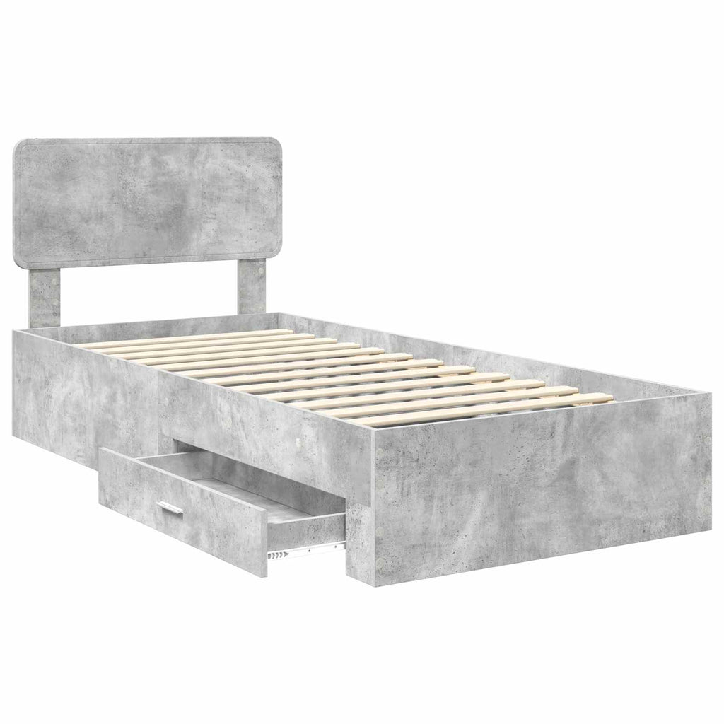 Bed Frame with Drawer Concrete Grey 90 x 190 cm Engineered Wood