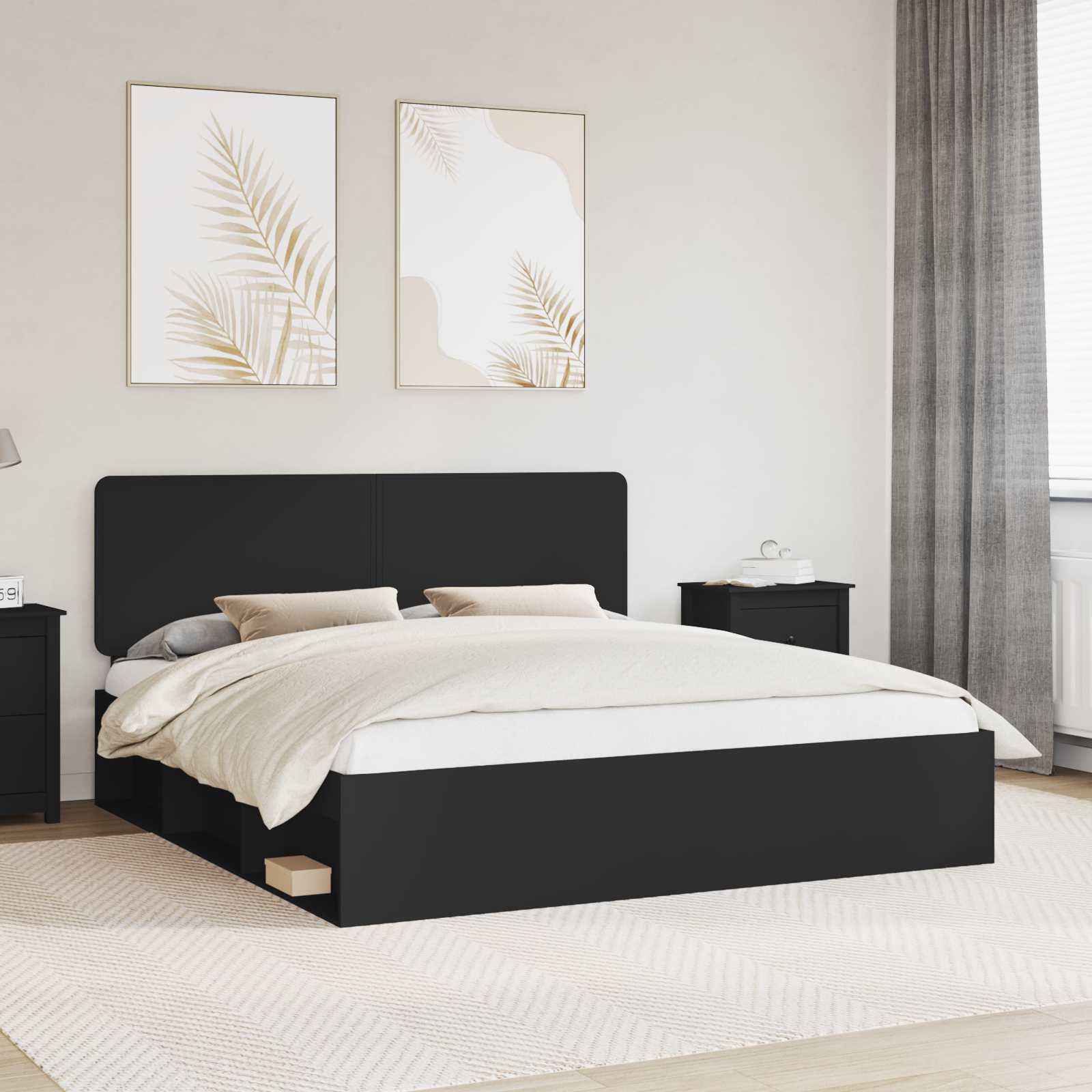 Bed Frame with Headboard Black 180 x 200 cm Solid Pine Wood