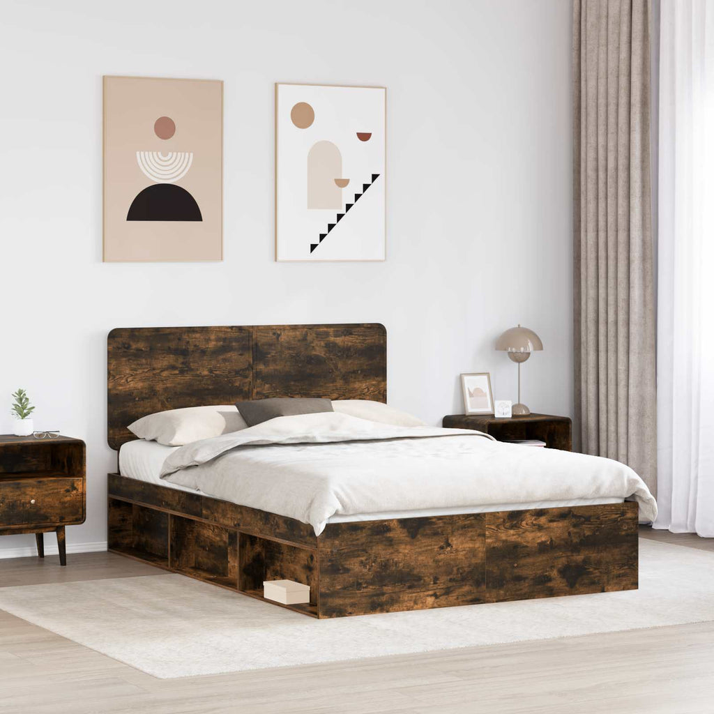 Bed Frame Smoked Oak 140 x 200 cm Solid Pine Wood