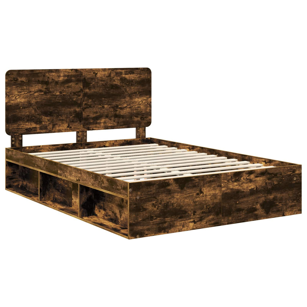 Bed Frame Smoked Oak 140 x 200 cm Solid Pine Wood