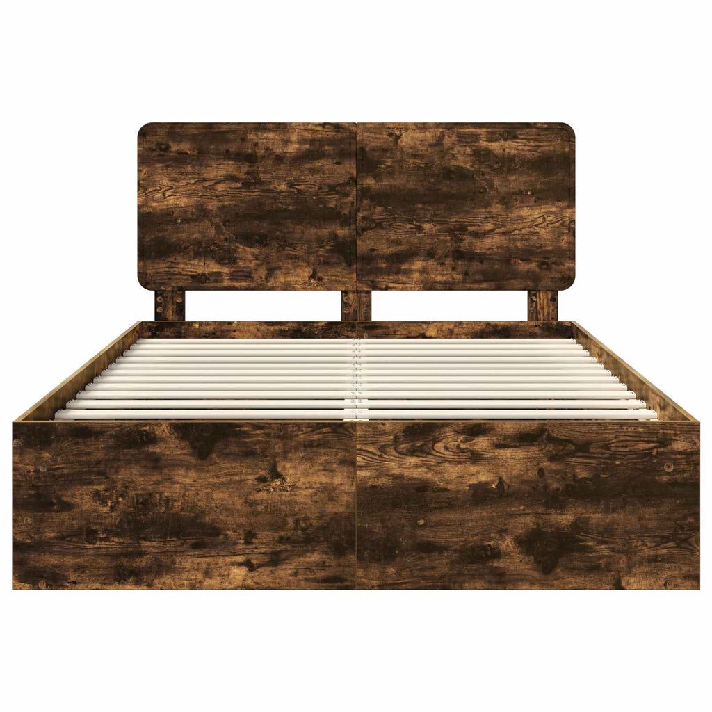 Bed Frame Smoked Oak 140 x 200 cm Solid Pine Wood