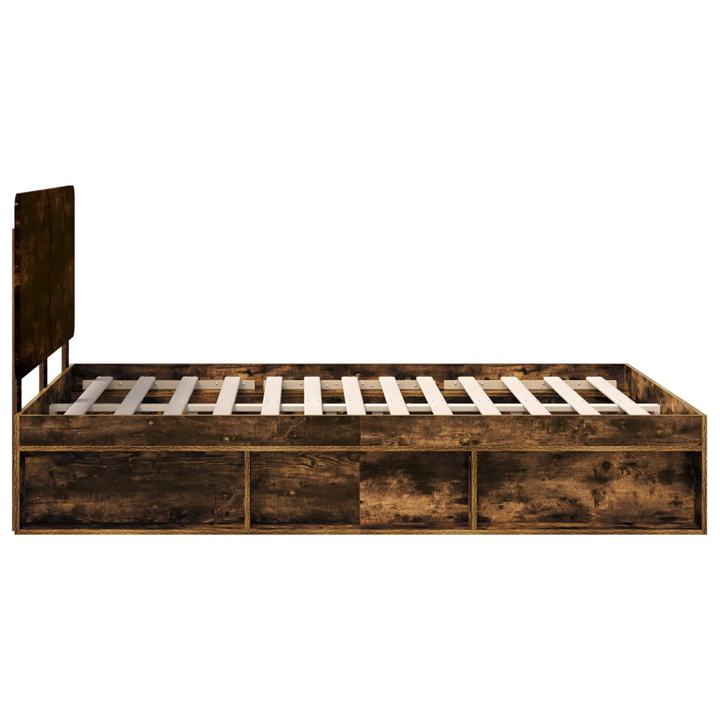 Bed Frame Smoked Oak 140 x 200 cm Solid Pine Wood