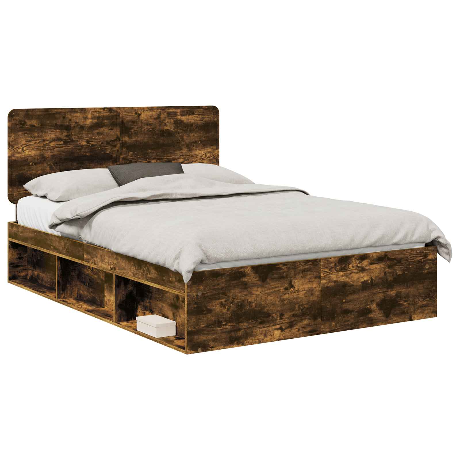 Bed Frame Smoked Oak 140 x 190 cm Solid Pine Wood