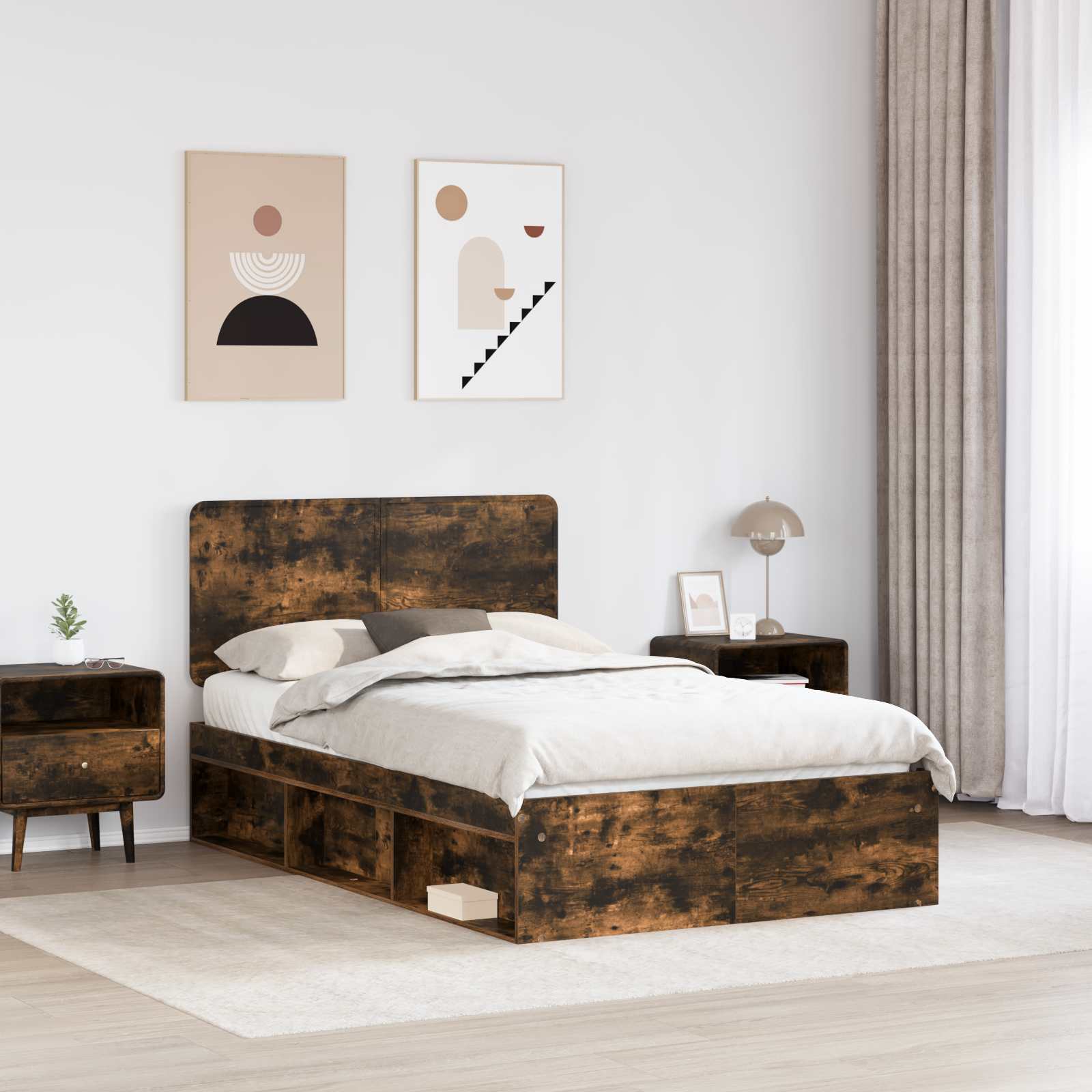 Bed Frame Smoked Oak 120 x 190 cm Solid Pine Wood