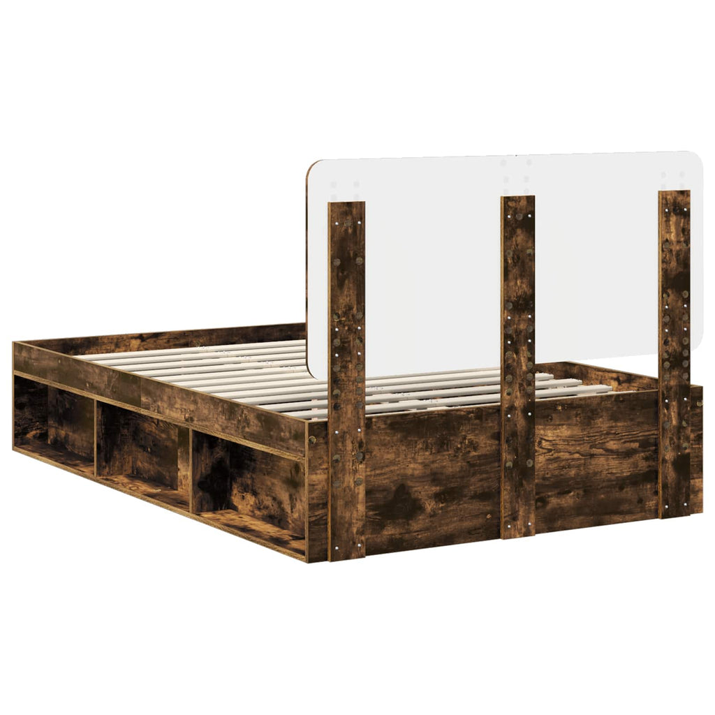 Bed Frame Smoked Oak 120 x 190 cm Solid Pine Wood
