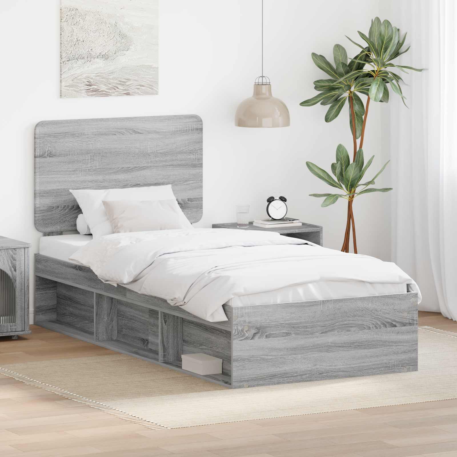 Bed Frame Grey Sonoma 90 x 200 cm Solid Pine Wood