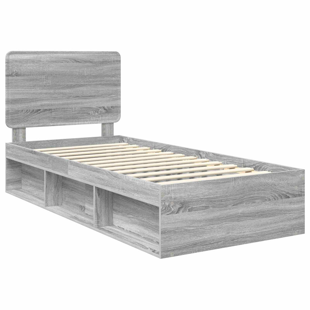 Bed Frame Grey Sonoma 90 x 200 cm Solid Pine Wood